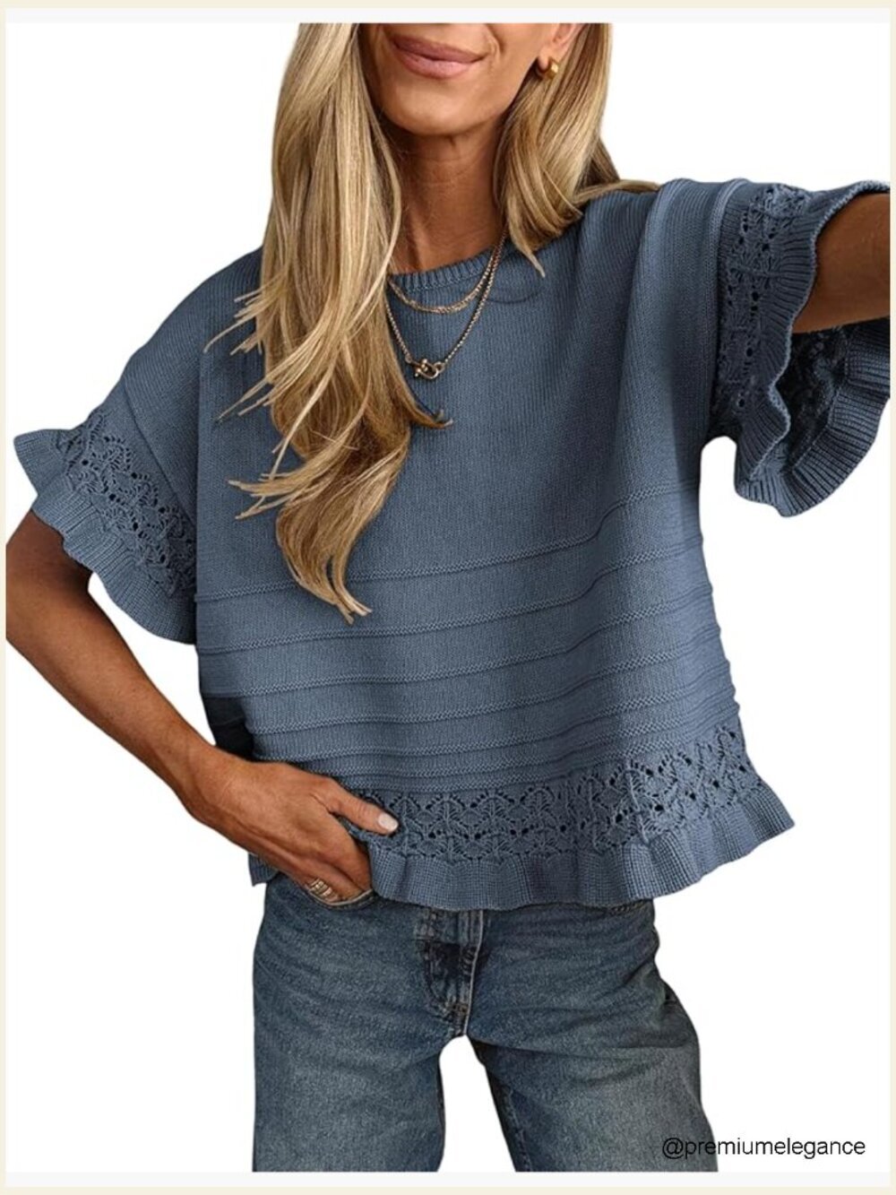 Short Sleeve Crochet Knit Pullover Top